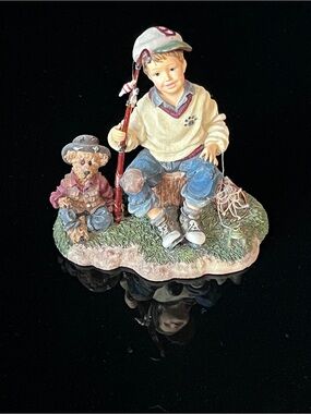 Vtg Boyds Bears Yesterday's Child Dollstone Michael & Thayer Fishing Figurine